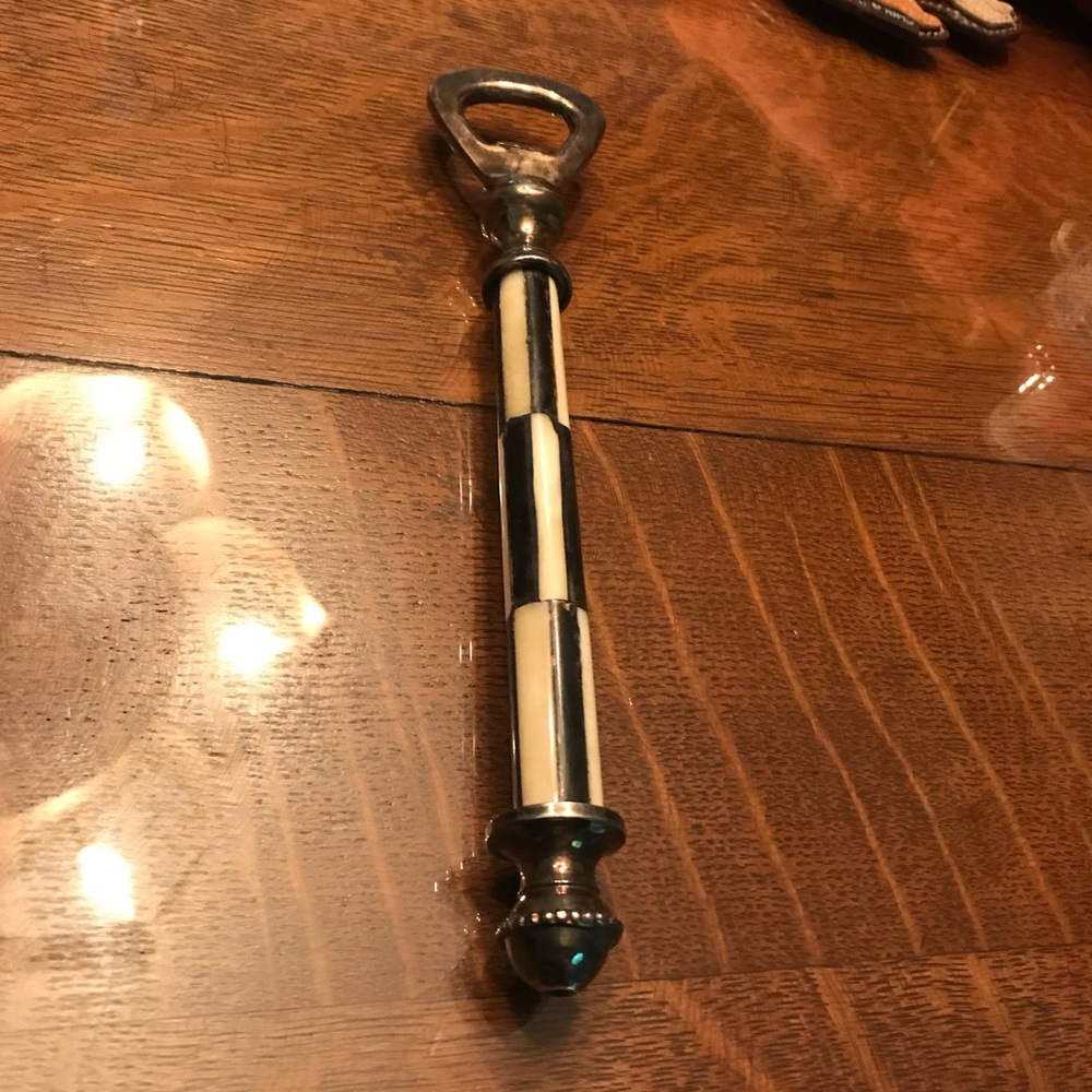 Mackenzie Childs Courtly Check Silver and Black Bottle Opener